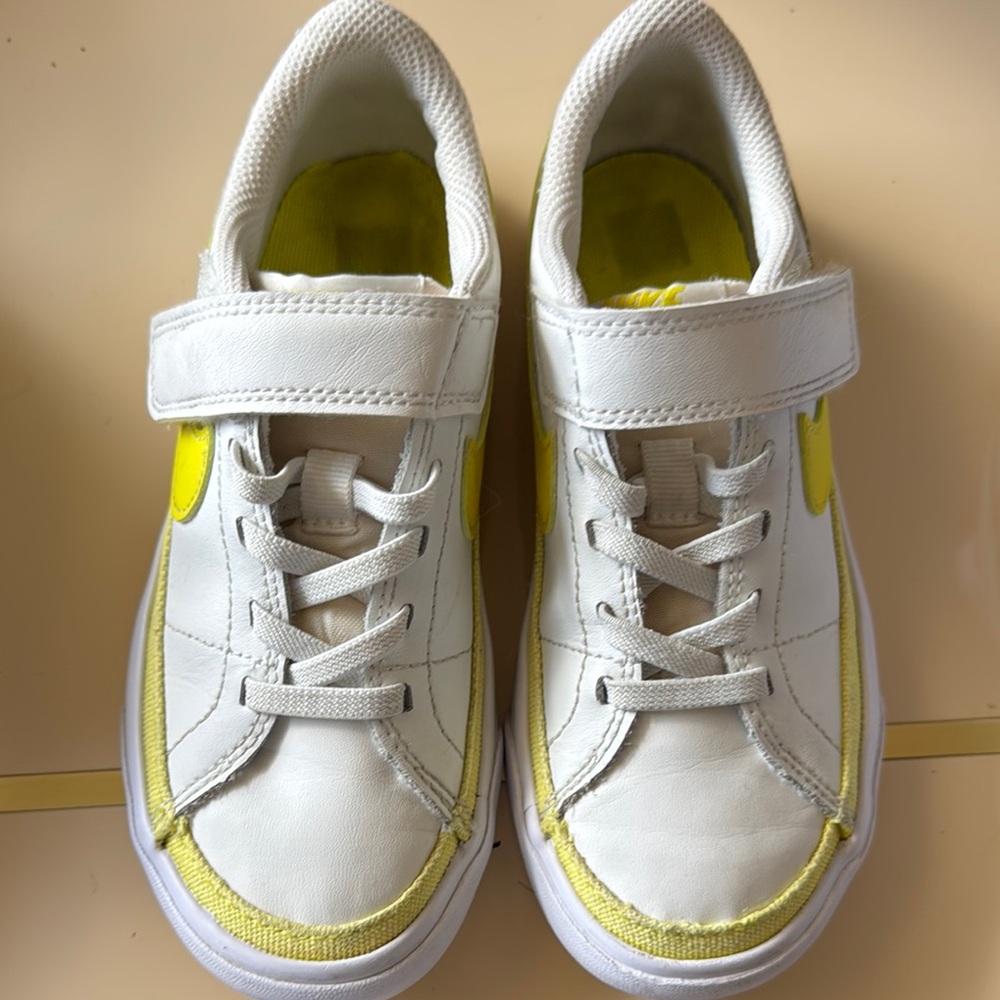 White and Yellow Sneakers with Star Cutouts and Velcro Strap